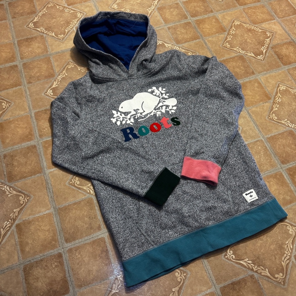 Roots Kids Salt & Pepper Hoodie | Multicolor Cuffs | XXL (Fits Women's S)